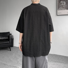 Load image into Gallery viewer, Cotton and Linen Henley Collar Loose T-Shirt