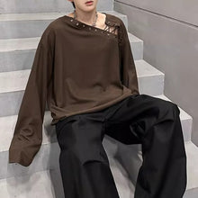 Load image into Gallery viewer, American Off-shoulder Tie-back Textured T-shirt