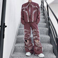 Load image into Gallery viewer, Fringed Denim Jacket and Ripped Jeans Two-piece Set