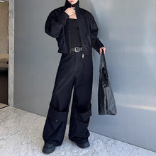 Load image into Gallery viewer, American Double-layered Collar Patchwork Jacket and Wide-leg Trousers Two-piece Set