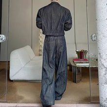 Load image into Gallery viewer, Vintage Heavy-wash Denim Jacket Distressed Wide-leg Pants Two-piece Set