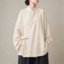Load image into Gallery viewer, Cotton Textured Cross Collar Wrap Side Tie Loose Cardigan