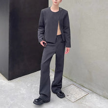Load image into Gallery viewer, Striped Crew Neck Suit Jacket and Flared Trousers Two-piece Suit
