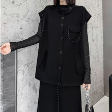 Load image into Gallery viewer, Black Loose Vest Elastic Waist Skirt Suit