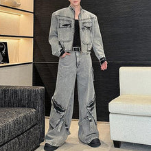 Load image into Gallery viewer, Short Denim Jacket and Wide-leg Pants Two-piece Suit