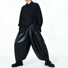 Load image into Gallery viewer, Japanese Asymmetric Long-sleeve Shirt Loose Wide-leg PU Leather Pants Two-piece Set