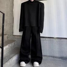 Load image into Gallery viewer, Stand Collar Side Zipper Padded Shoulder Sweatshirt Wide Leg Pants Two-piece Set