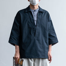 Load image into Gallery viewer, Japanese Plaid Paneled Layered Three Quarter Sleeve Cargo Shirt