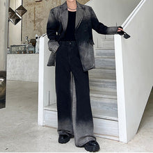 Load image into Gallery viewer, Retro Gradient Large Lapel Denim Suit Wide Leg Suit
