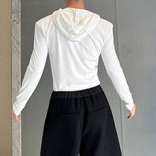 Load image into Gallery viewer, Slim Fit Irregular Slanted Neckline Hooded Shoulder Pad T-shirt