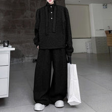 Load image into Gallery viewer, Retro Stand-up Collar Webbing Pullover Sweatshirt Wide-leg Trousers Two-piece Set