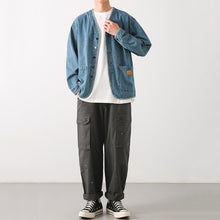 Load image into Gallery viewer, Japanese Retro Washed Denim Collarless Jacket