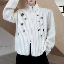 Load image into Gallery viewer, Stand-up Collar Metal-trimmed Knit Cardigan