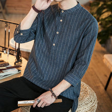 Load image into Gallery viewer, Striped Cotton And Linen Three-quarter Sleeve Shirt