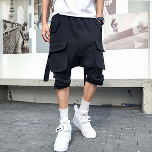 Multi-Pocket Streamer Hip Hop Low-Grade Shorts