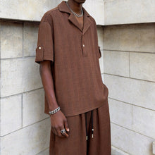 Load image into Gallery viewer, Textured Jacquard Collar Loose-Fit Shirt and Wide-Leg Casual Trousers Two-Piece Set