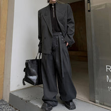 Load image into Gallery viewer, Pinstripe Ribbon Tape Accent Oversized Blazer Wide-leg Trousers Two-piece Set