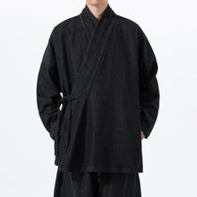 Load image into Gallery viewer, Vintage Washed Denim Cross Front Kimono Coat