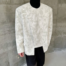 Load image into Gallery viewer, Retro Round Neck Disc Button Jacquard PU Leather Jacket