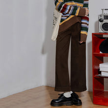 Load image into Gallery viewer, Vintage Rolled Hem Fur High Waist Straight Pants