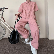 Load image into Gallery viewer, Pleated Short-sleeved Jacket and Wide-leg Pants Two-piece Suit