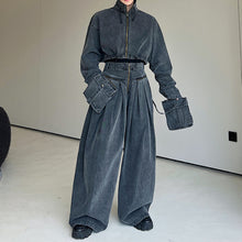 Load image into Gallery viewer, Loose Oversized Cropped Jacket Denim Set