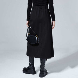 Black Irregular Zipper Slit Skirt