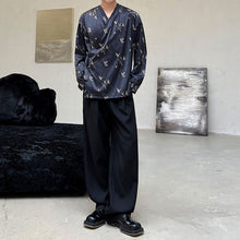 Load image into Gallery viewer, Lace-up Bamboo Leaf Print Shirt