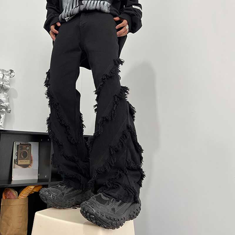 Button Frayed Fringed Jeans