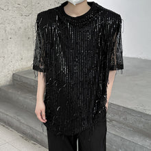 Load image into Gallery viewer, Sequined Fringed Short-sleeved T-shirt