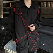Load image into Gallery viewer, Black Long-sleeved Shirt with Rose Pattern