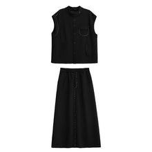 Load image into Gallery viewer, Black Loose Vest Elastic Waist Skirt Suit
