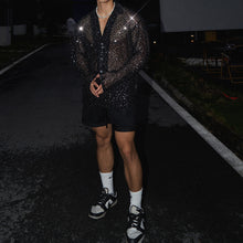 Load image into Gallery viewer, Shiny Silver Sequined Hollow Long Sleeve Shirt