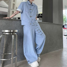 Load image into Gallery viewer, Summer Short-Sleeve Denim Jacket with Metal Buttons Denim Trousers Two-Piece Set