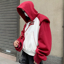 Load image into Gallery viewer, Short Black and White Stitching Shoulder Pad Hoodie