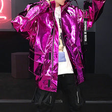 Load image into Gallery viewer, Stage Party Silver Leather Hooded Jacket