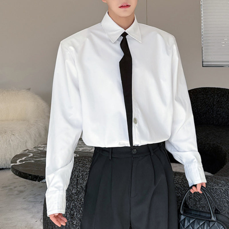 Removable Tie Shoulder Pads Loose Long Sleeve Shirt