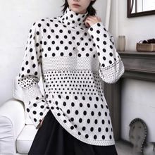 Load image into Gallery viewer, Women’s Ink-wash Polka Dot Turtleneck Pleated Base Layer Top