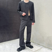 Load image into Gallery viewer, Striped Crew Neck Suit Jacket and Flared Trousers Two-piece Suit