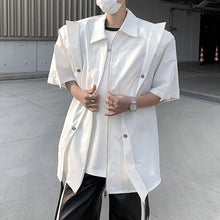 Load image into Gallery viewer, Stand Collar Patchwork Shoulder Pad Shirt
