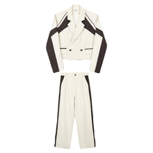Load image into Gallery viewer, Contrast Color Notch Lapel Short Suit and Wide-leg Trousers Two-piece Set