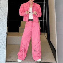 Load image into Gallery viewer, Short Denim Jacket and Wide-leg Pants Two-piece Suit