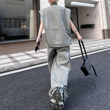 Load image into Gallery viewer, Japanese Retro Stand Collar Vest Wide Leg Loose Trousers Two-piece Set