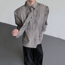 Load image into Gallery viewer, Metal Chain Tie Padded Shoulder Patchwork Shirt