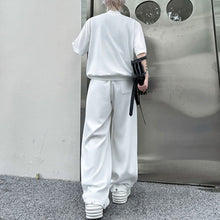 Load image into Gallery viewer, Stand-up Collar Drape T-shirt Casual Wide-leg Trousers Two-piece Suit