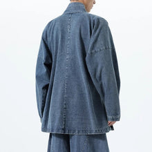 Load image into Gallery viewer, Vintage Washed Denim Cross Front Kimono Coat