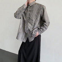 Load image into Gallery viewer, Metal Chain Tie Padded Shoulder Patchwork Shirt