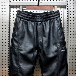 Thickened PU Stitching Small-leg Leather Pants
