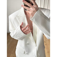 Load image into Gallery viewer, Lace-Paneled Double-Breasted Blazer with Shoulder Pads