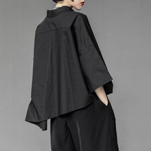 Load image into Gallery viewer, Black Asymmetric Half Sleeve Shirt